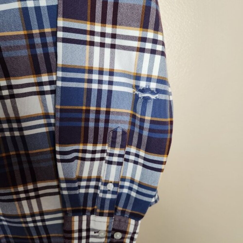 LL Bean Signature Mens Shirt M Multicolor Scotch Plaid Washed Oxford OCBD Defect - Picture 4 of 7